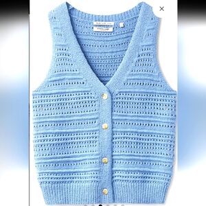 Scoth & Soda Open Knit Button Front V Neck Sweater Vest Blue Sz XS